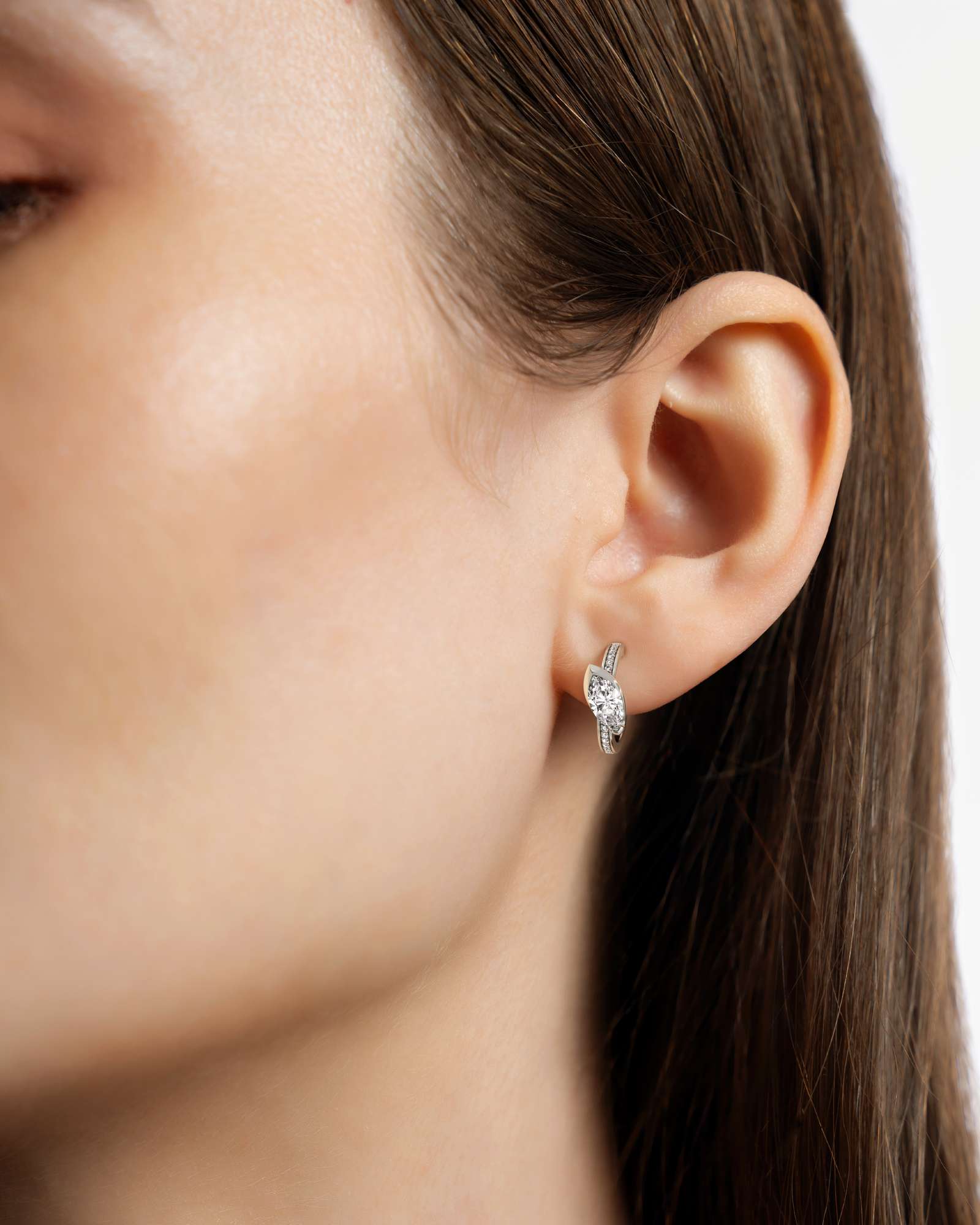Pinnacle Ridalyn Diamond Hoop Earrings, With 0.50 ct Marquise Cut in 14K White Gold (1.13 ctw)