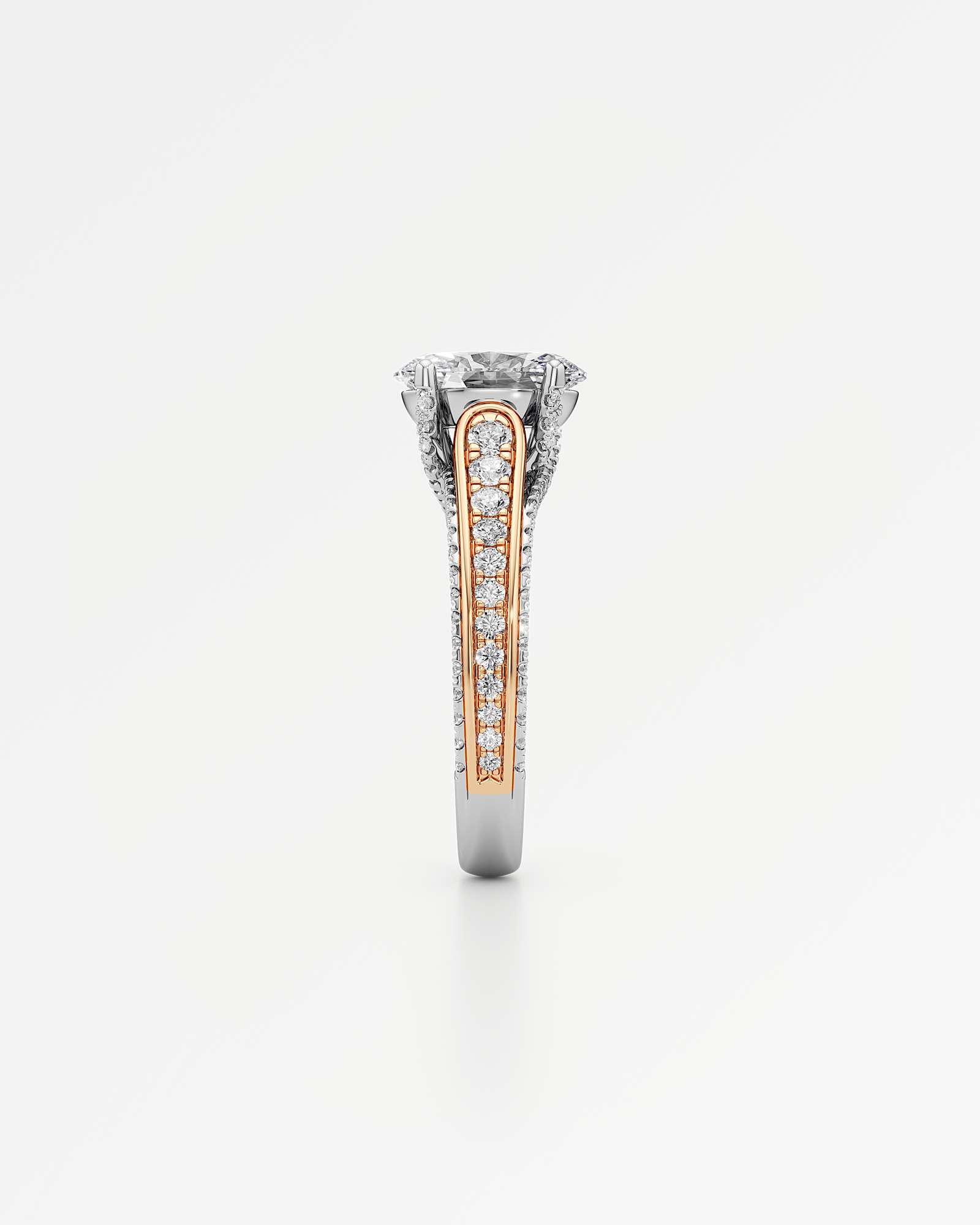 Verve Irene Diamond Engagement Ring, With 1.50 ct Oval Cut in 14K White & Rose Gold (2.30 ctw)