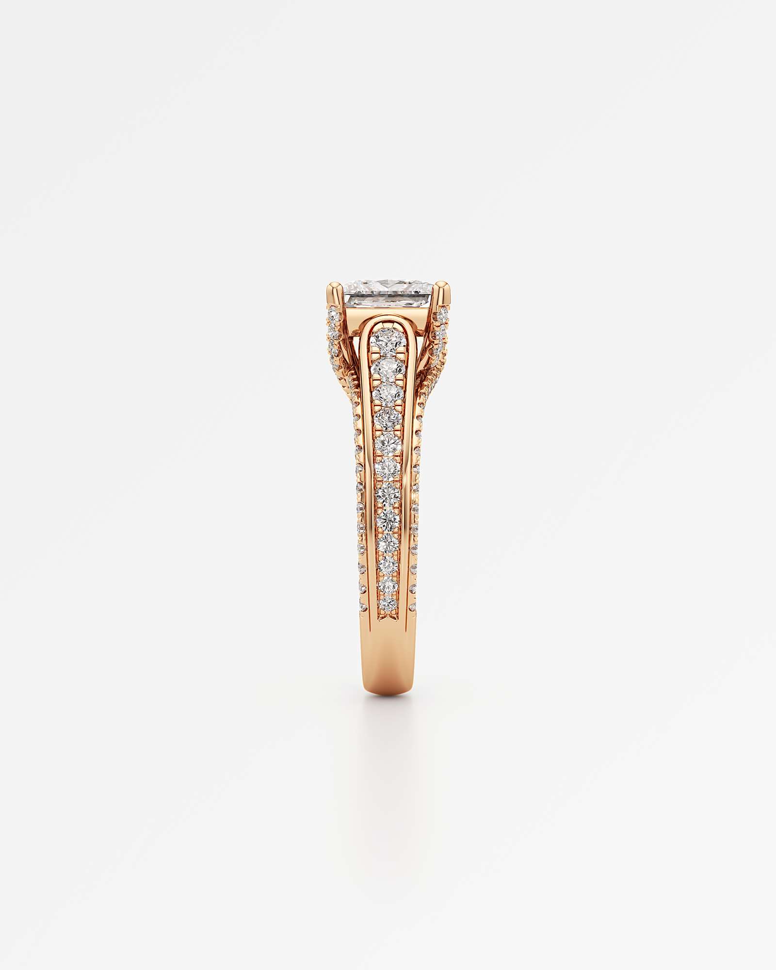 Verve Irene Diamond Engagement Ring, With 1.50 ct Princess Cut in 14K Rose Gold (2.30 ctw)