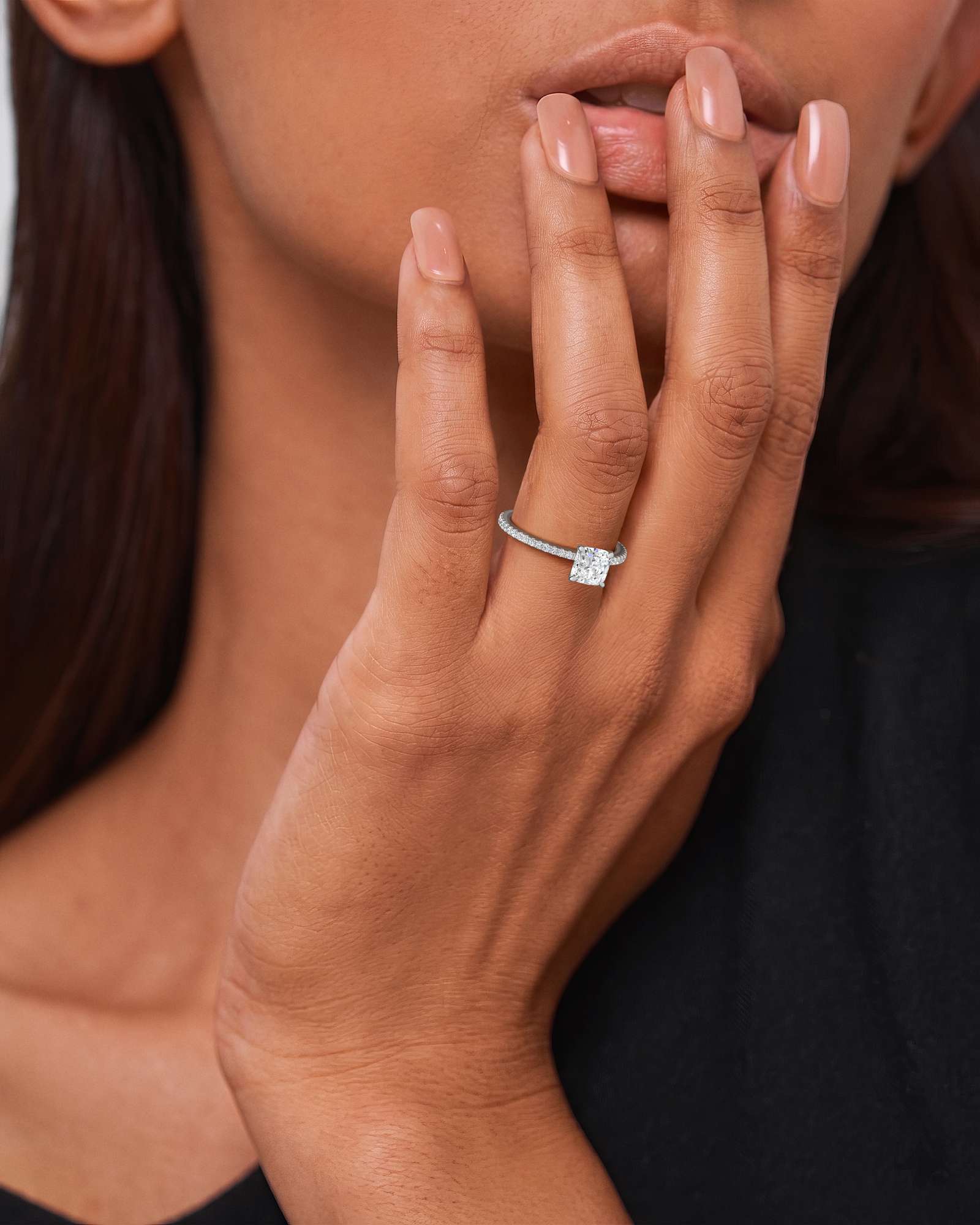 Verve Elin Solitaire Diamond Engagement Ring, With 1.00 ct Cushion Cut in 14K White Gold (1.20 ctw)
