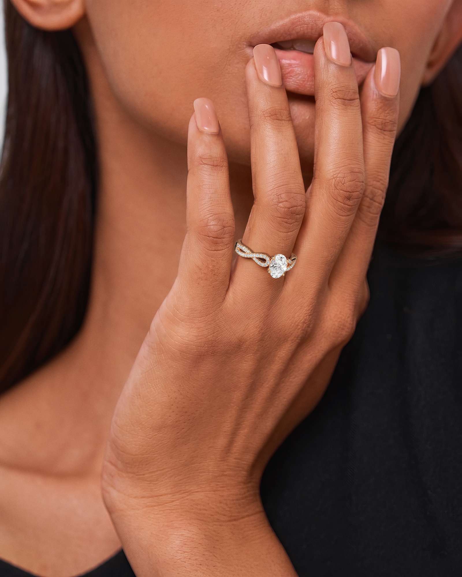 Verve Alessia Hidden Halo Diamond Engagement Ring, With 1.00 ct Oval Cut in 14K Rose Gold (1.37 ctw)