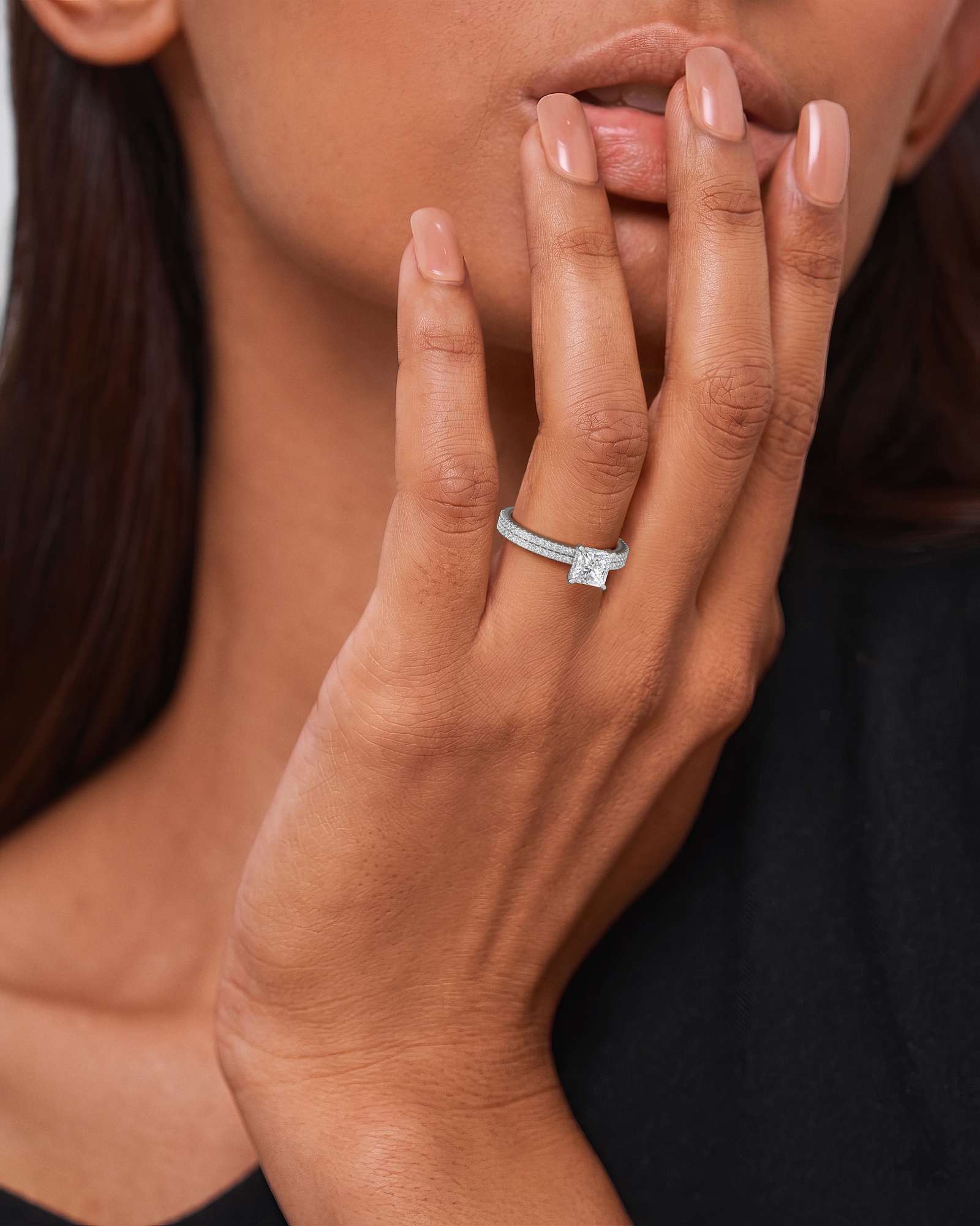 Verve Chiara Hidden Halo Diamond Engagement Ring, With 1.00 ct Princess Cut in 14K White Gold (1.40 ctw)