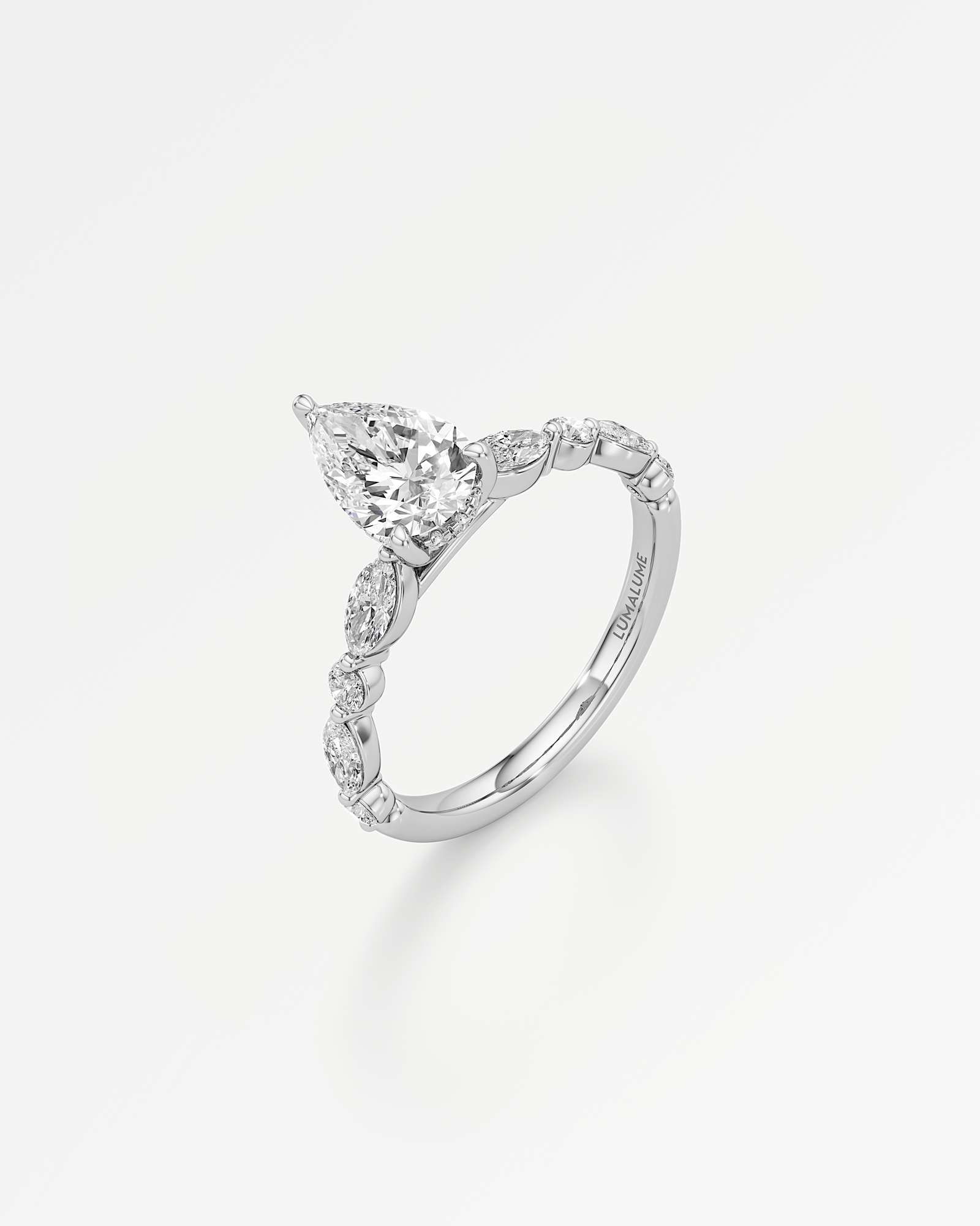 Verve Zolaine Hidden Halo Diamond Engagement Ring, With 1.00 ct Pear Cut in 14K White Gold (1.65 ctw)