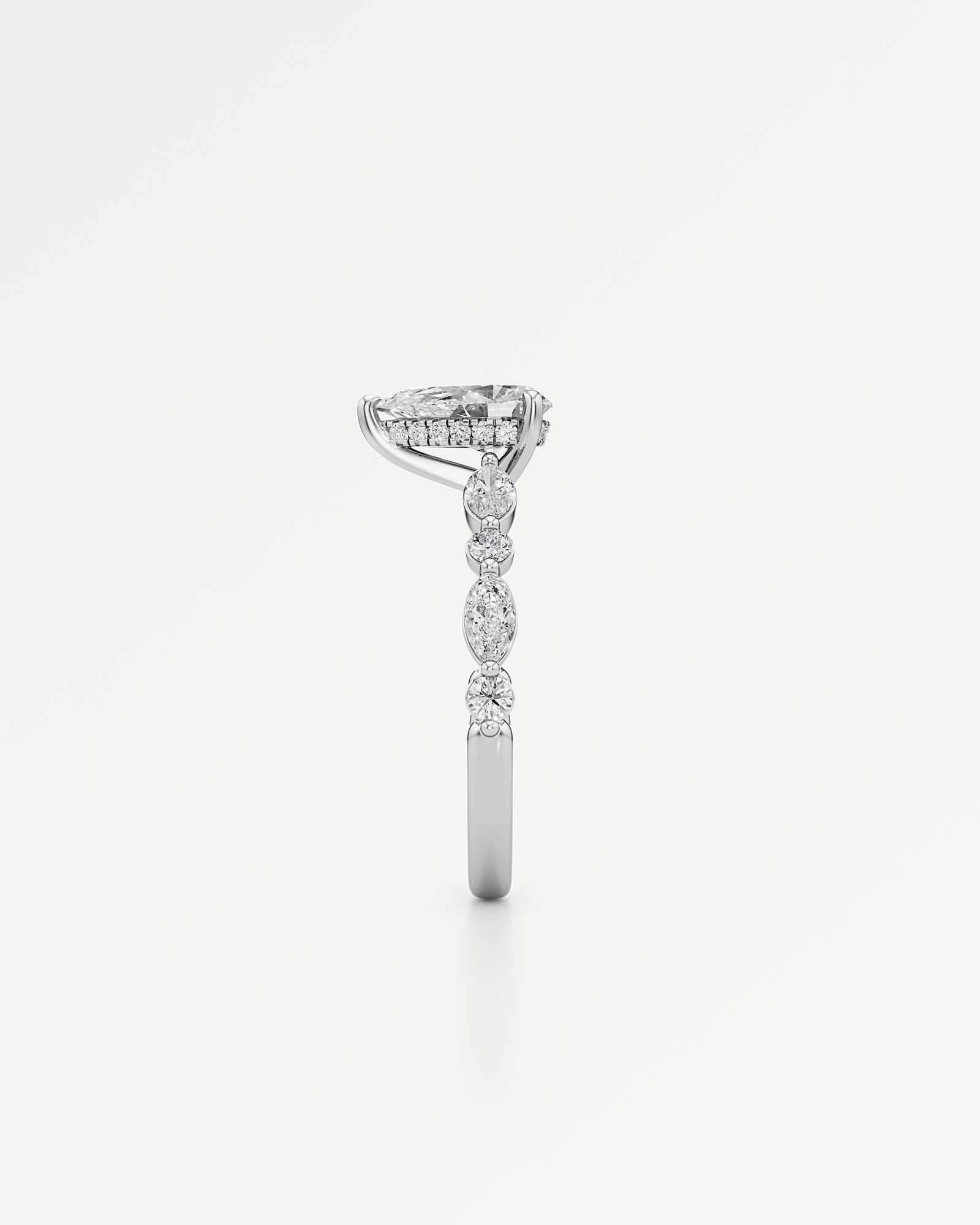 Verve Zolaine Hidden Halo Diamond Engagement Ring, With 1.00 ct Pear Cut in 14K White Gold (1.65 ctw)